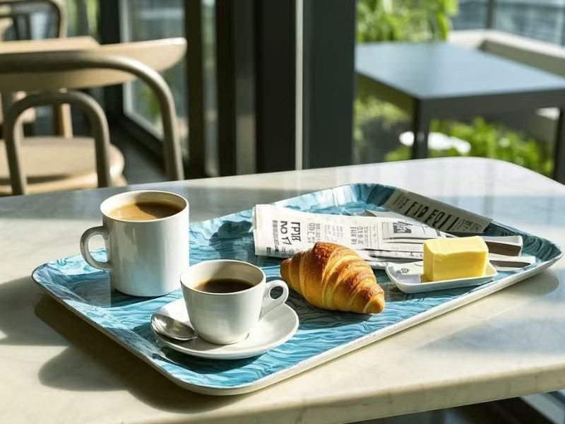 Melamine Rectangular Tray with a Blue Pattern, Perfect for Serving Breakfast