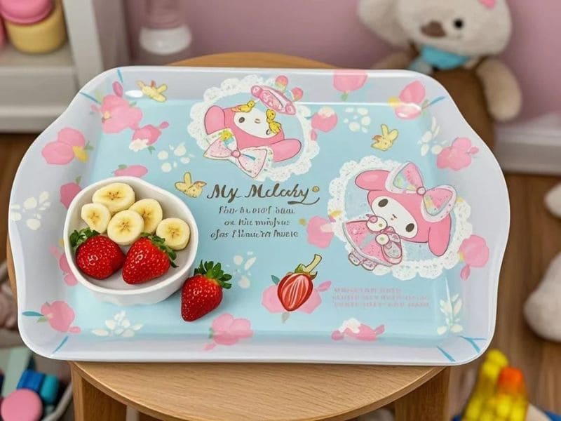My Melody Cartoon Small Melamine Tray With Blue Background And Pink Accents