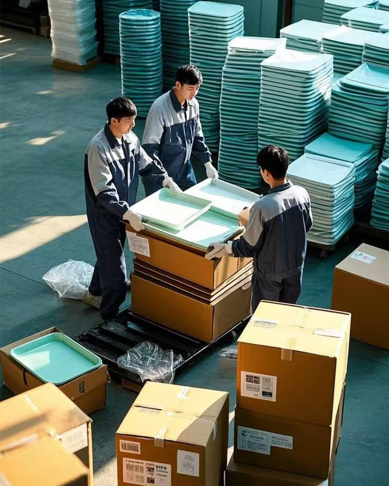 Packing Melamine Trays in the warehouse