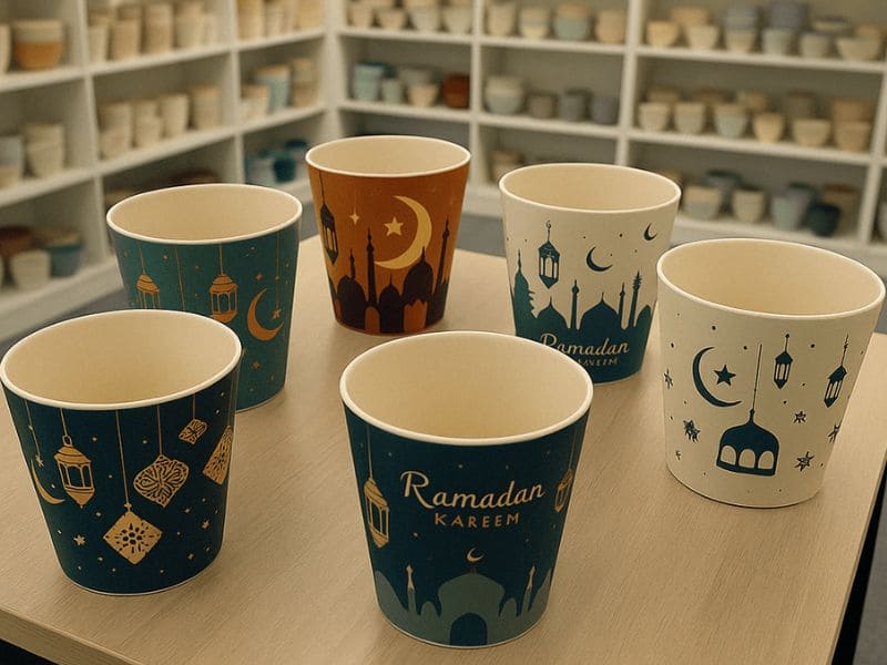 400ML Melamine tumblers with Ramadan prints on shelf display