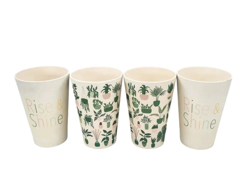 500ml Melamine tumblers with “Rise & Shine” and green plant illustrations