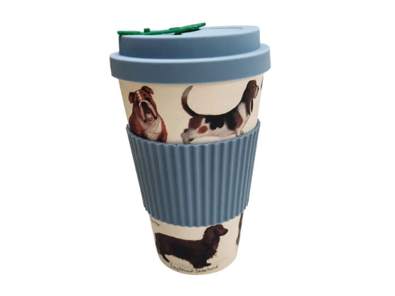 Custom Dog print 400ml melamine travel cup with silicone sleeve and lid