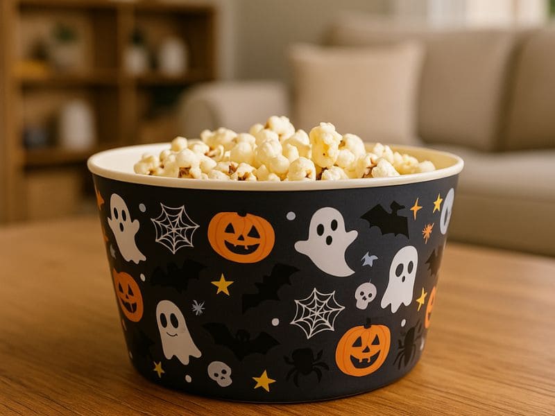 Custom Halloween melamine popcorn bowl filled with popcorn wholesale