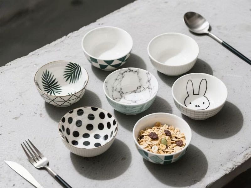 Custom Modern melamine cereal bowls in assorted black and white patterns
