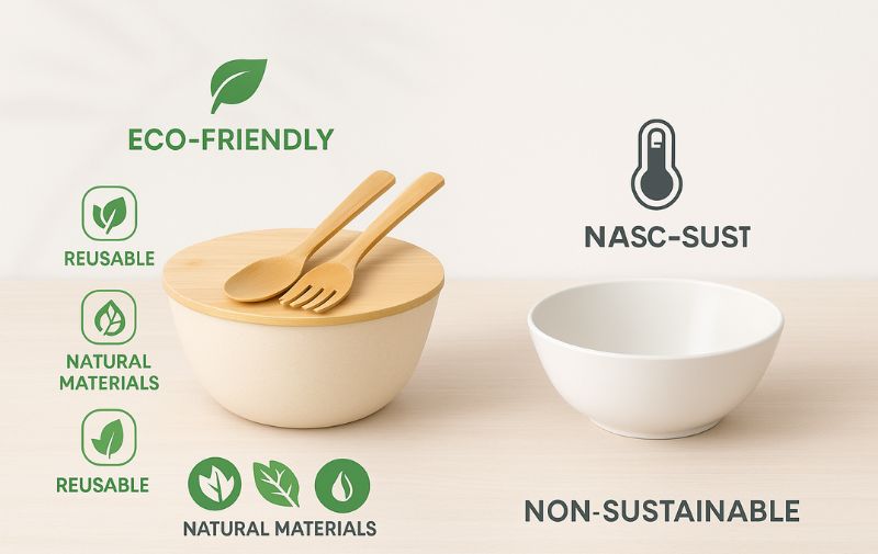 Bamboo Fiber. vs Plastic Salad Bowl Comparison