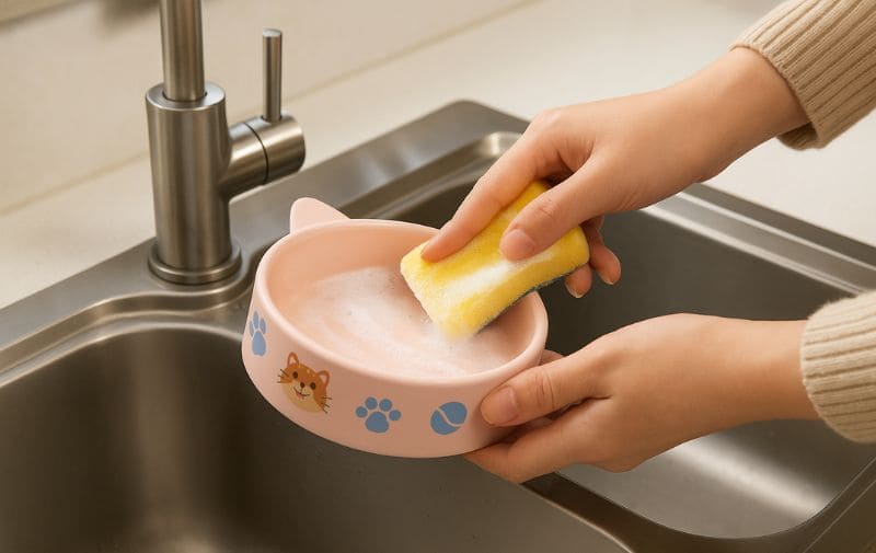 Dog Owner Hand-Washing the Bowl