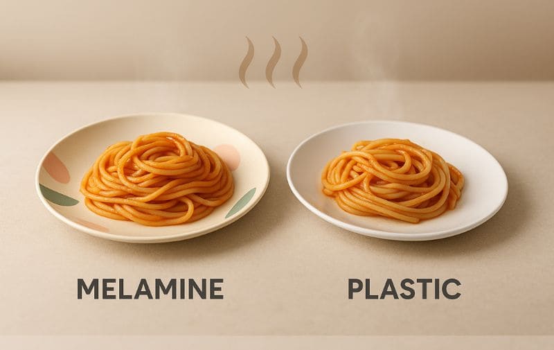 Hot Food on Both Plate Types (Melamine Safer)