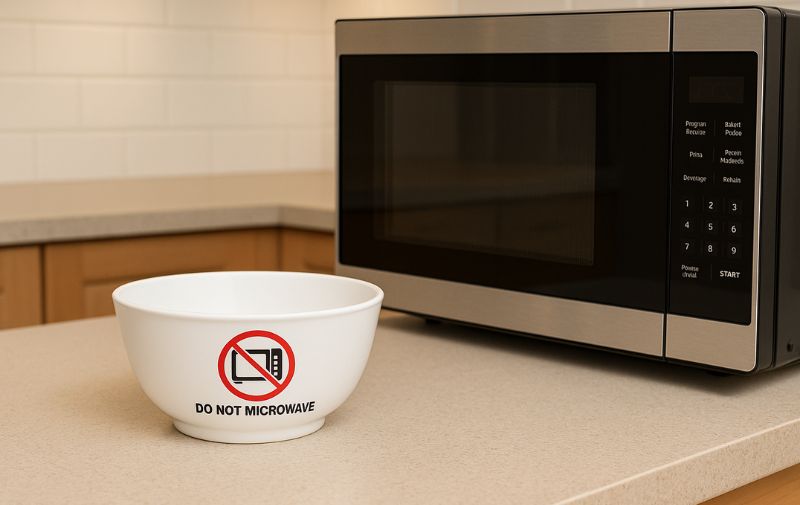 Melamine Bowl with “Do Not Microwave” Icon