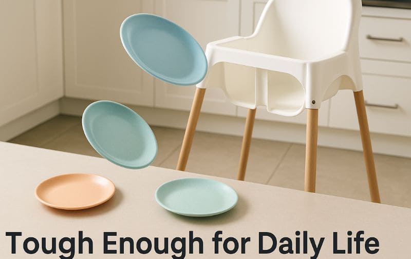 Melamine plates dropped from high chair stay intact, tough enough for daily use