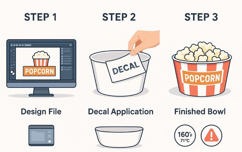 Vector design application process diagram for a melamine bowl
