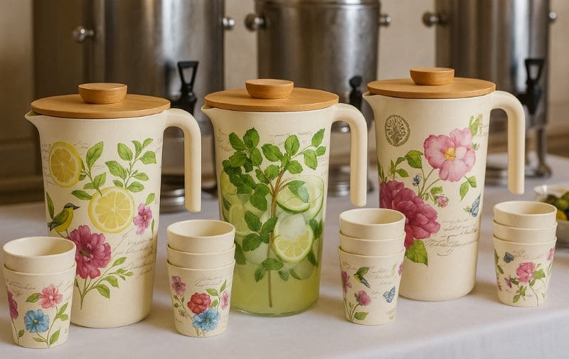 Beverage Station with Multiple Melamine Pitchers
