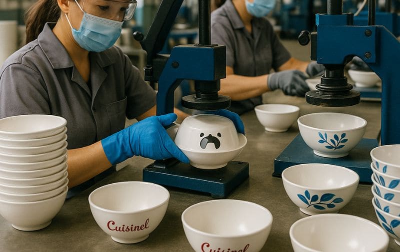 Factory Floor Branding Applied to Melamine Bowls